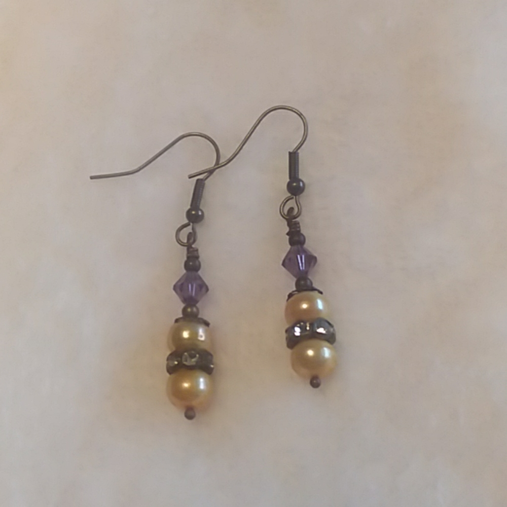 Amethyst Czech Crystal & Yellow Pearl Earrings